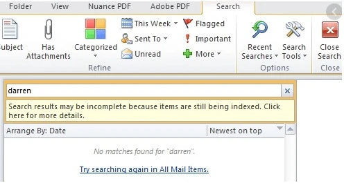 Why Outlook search not working-Get a best way to fix it