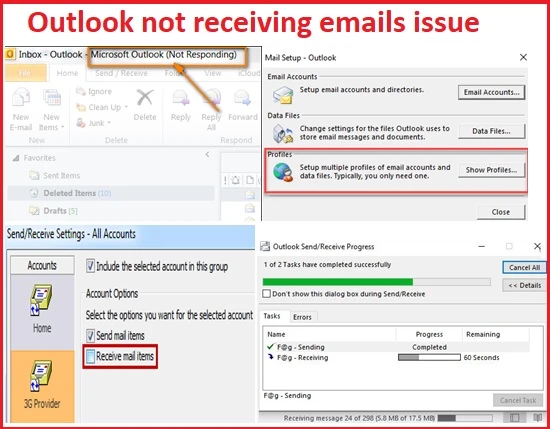How do I make a fix Outlook not receiving emails issue