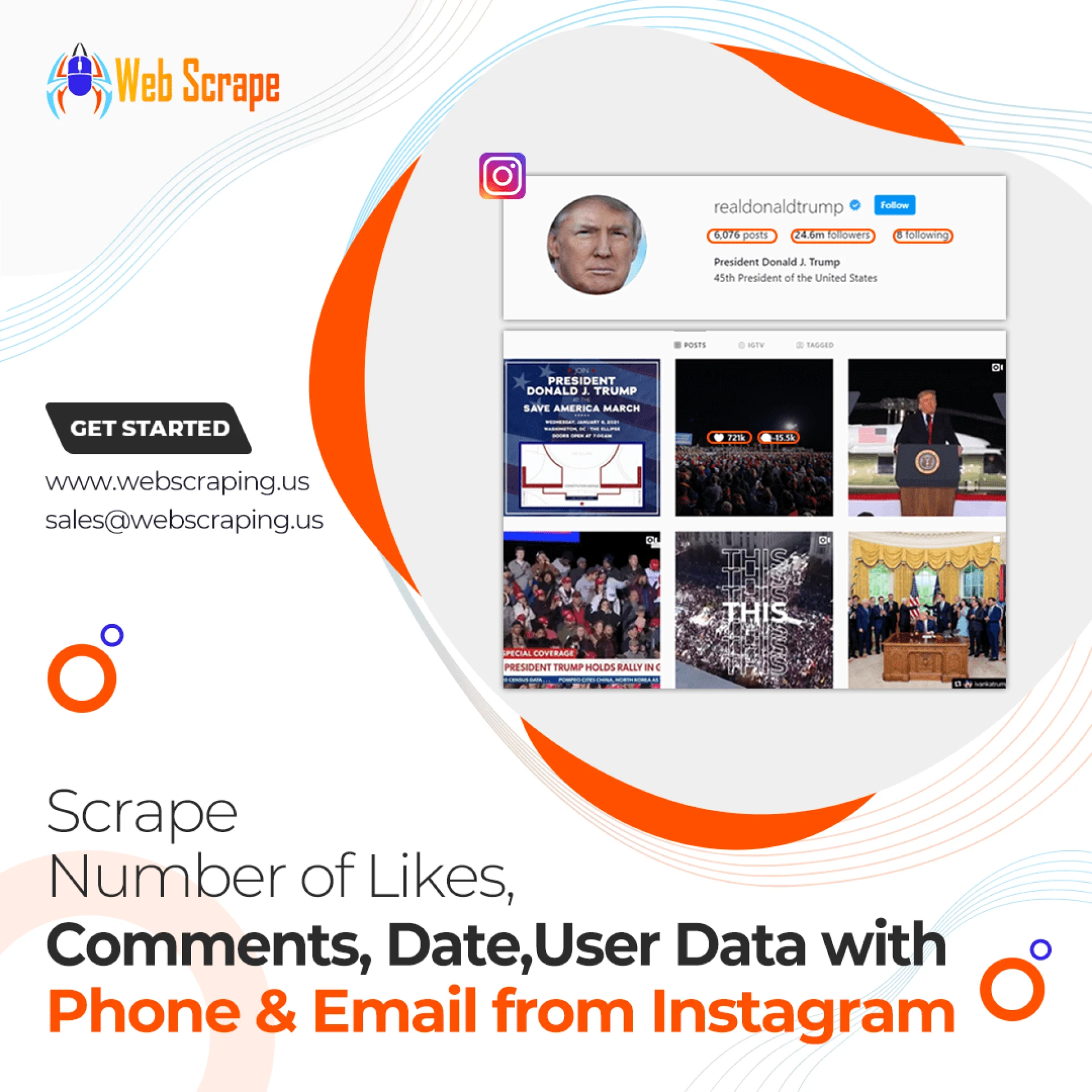 Scrape number of likes, comments, date, User Data with Phone &amp; Email from Instagram