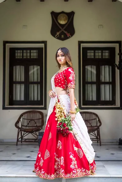 Stunning Red Hand Embroidered Bridal Lehenga With Lucknowi Dupatta