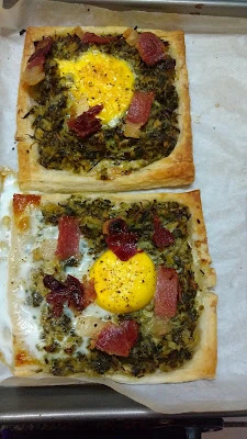 Green Garlic, Spring onion, Bacon, and Egg Tart
