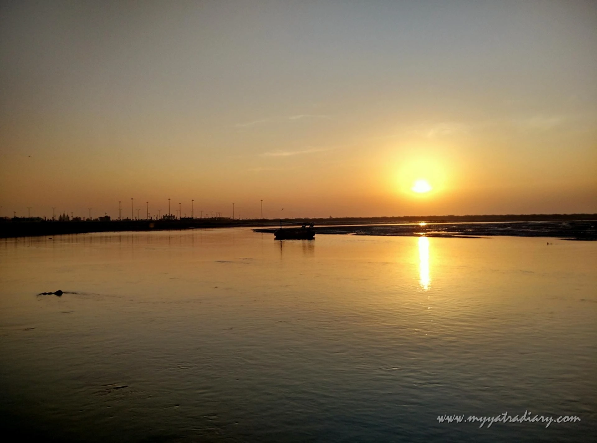 Sunrise over Mother River Gomti, Dwarka, Gujarat