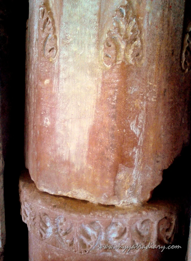One of the pillars at ancient Chaurasi Khamba Temple, Mahavan Old Gokul in Mathura