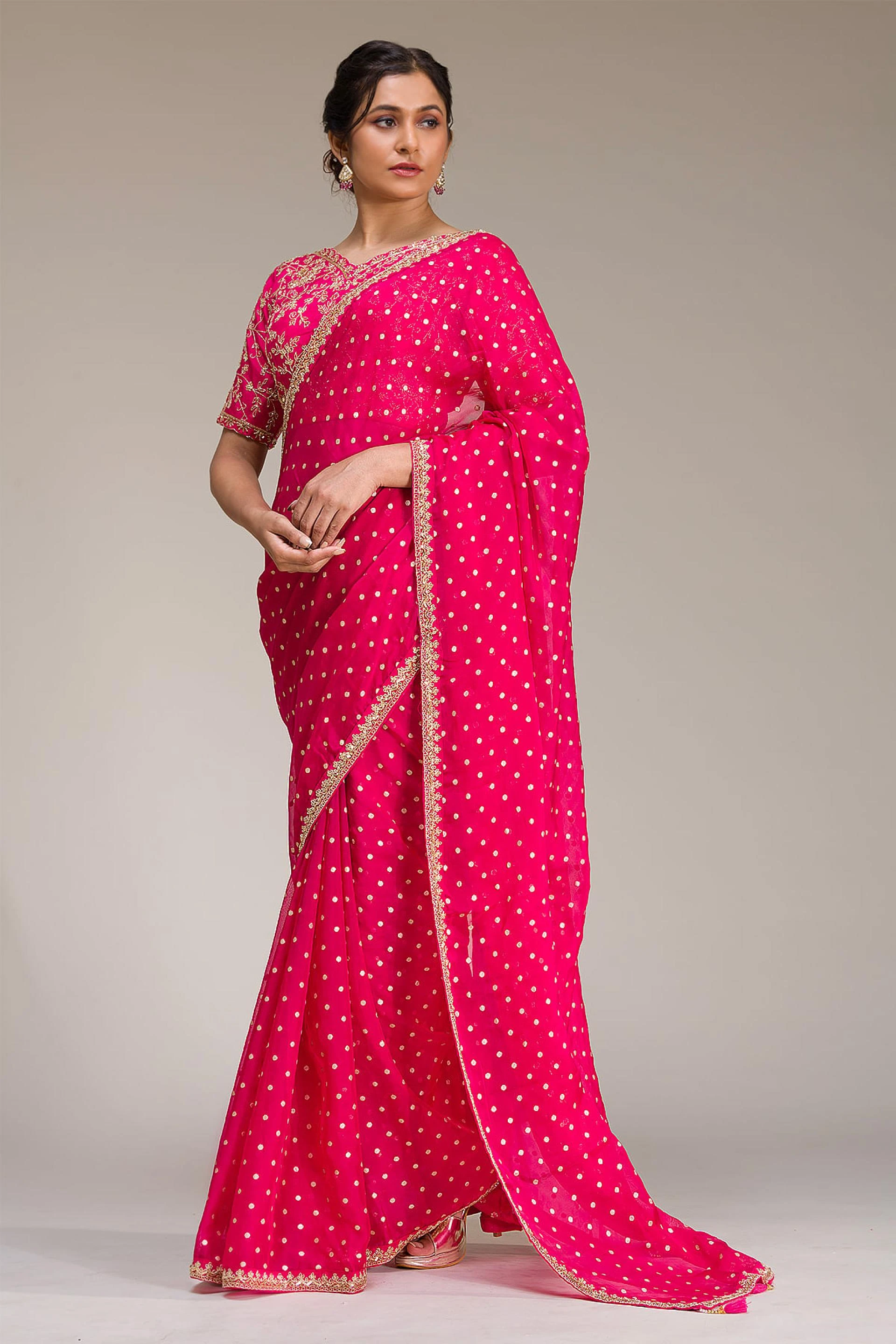 Deep Magenta Pink Sequins Embroidered Organza Saree