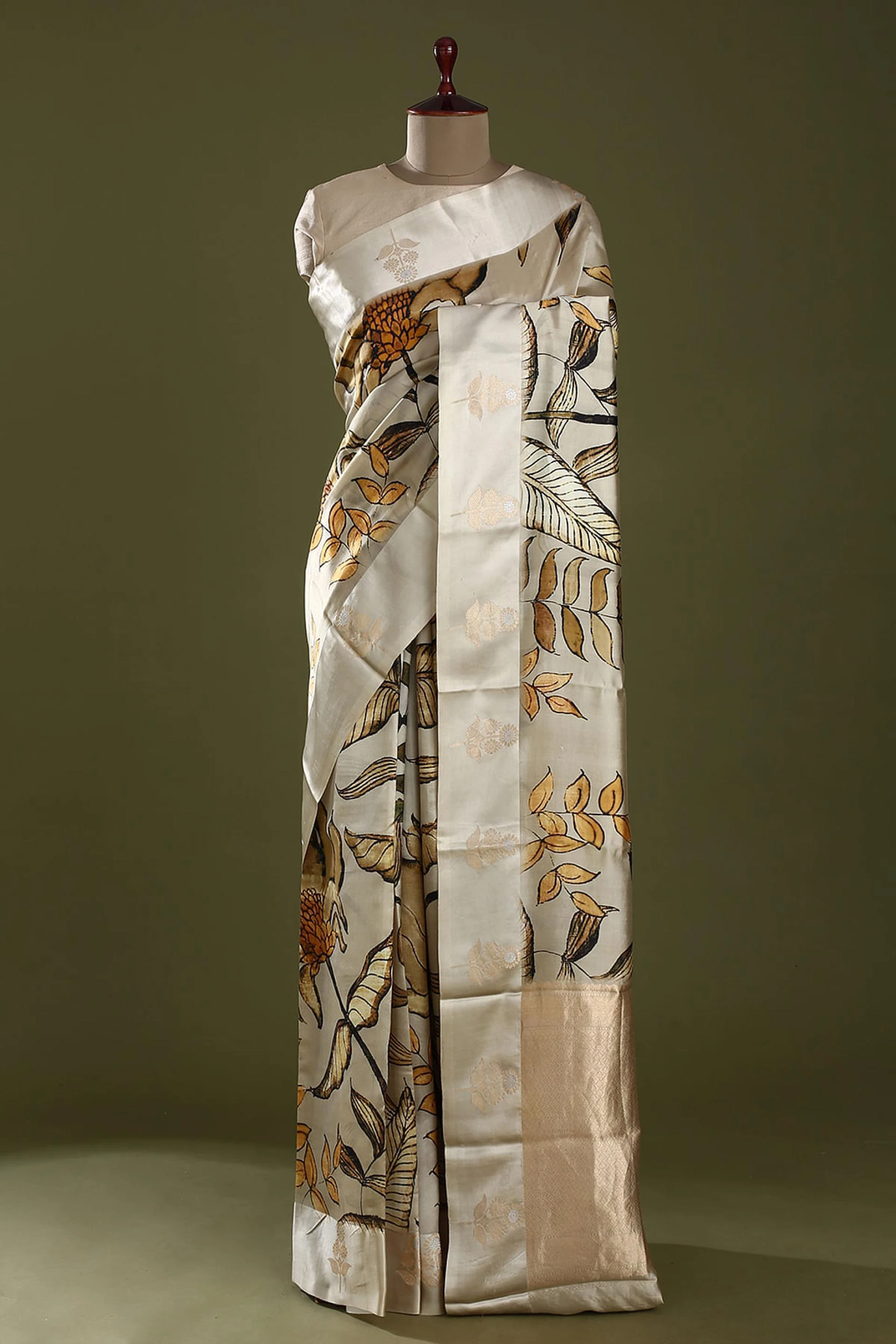 Beige Printed Crepe Saree