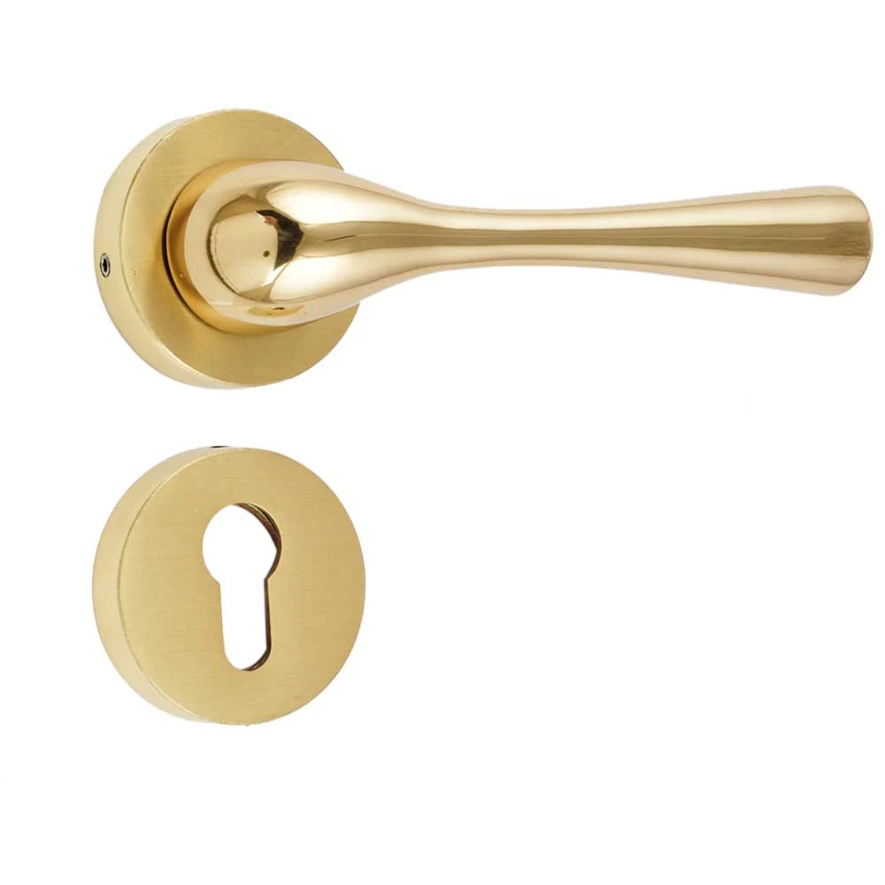Handmade Golden Brass Mortise Door Lock Handle Set