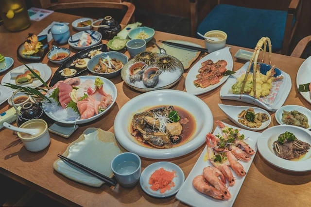 Prepared seafood on table