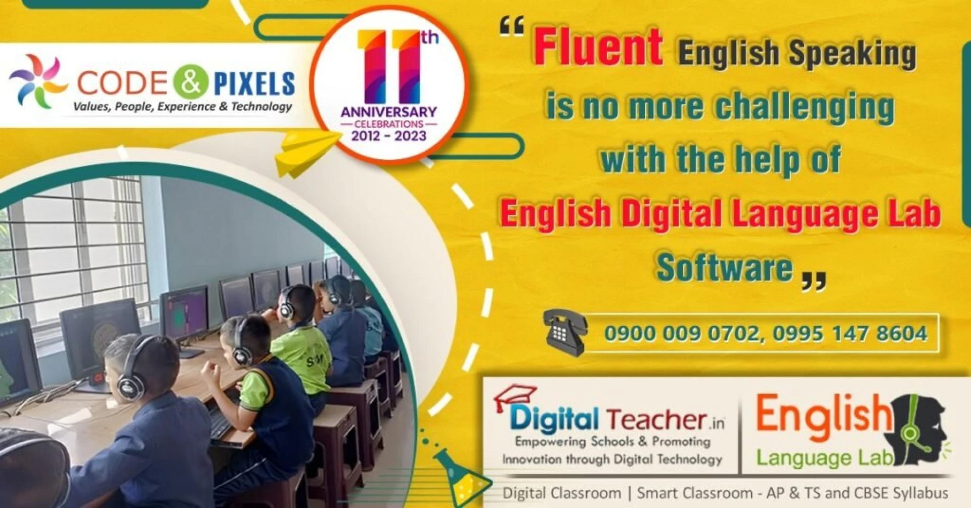 School students using English Language Lab Software in Computers