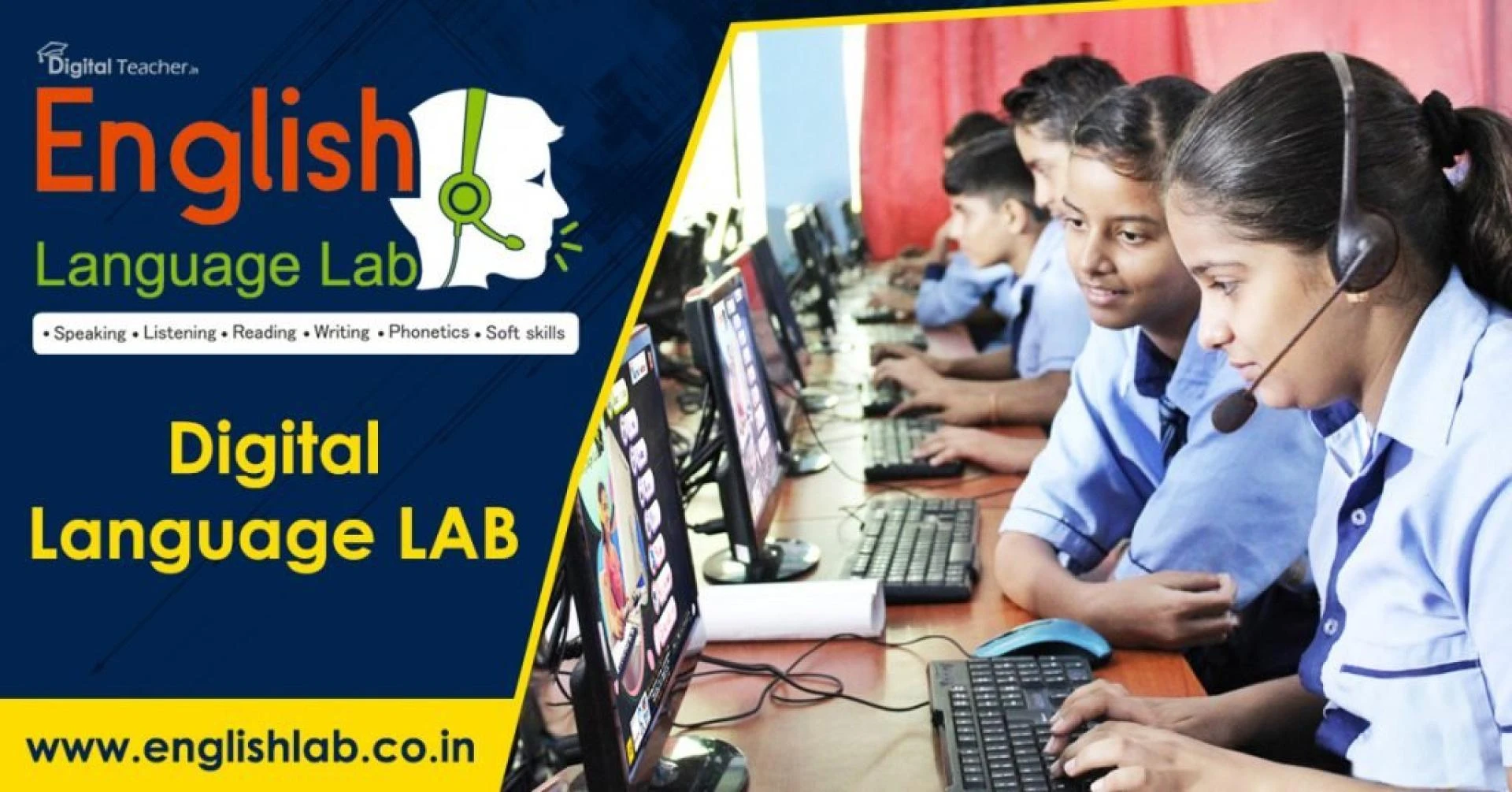 School Students Using Digital Language Lab Software