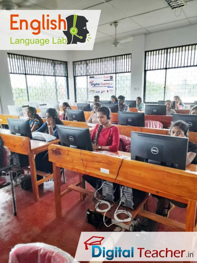 Students Learning English Digital Language Lab Software in School