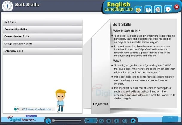 Screenshot of ‘Soft Skills’ in the English Language Lab Software