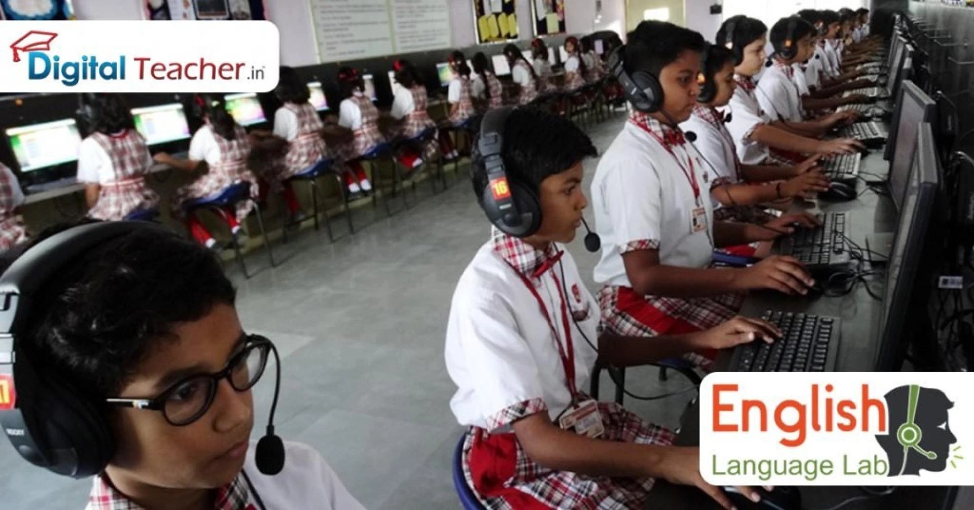 children using digital language lab software in a high school lab!