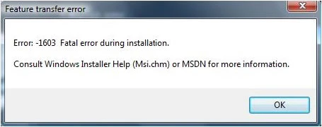 Error: -1603 Fatal error during installation". What can I do?
