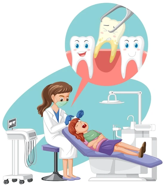 Dentist woman examining patient teeth on white background