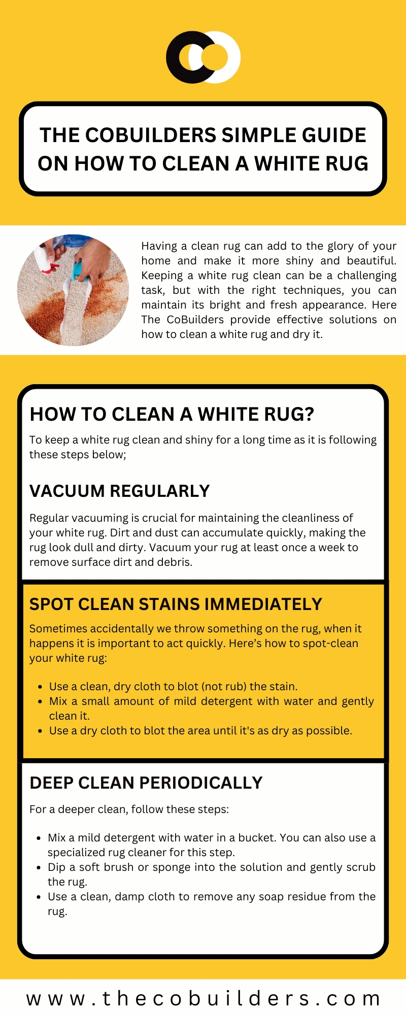 The CoBuilders Simple Guide On How to Clean a White Rug