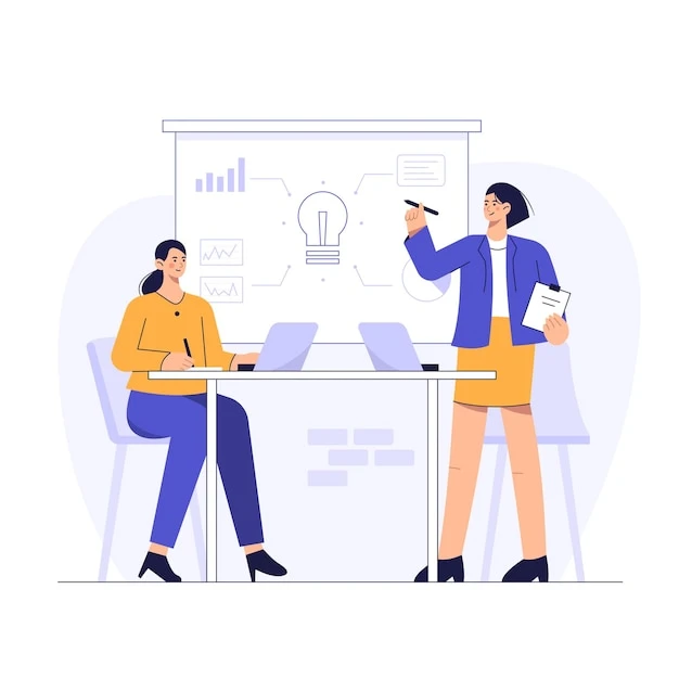 Management presents a work plan for employee optimization in the meeting room