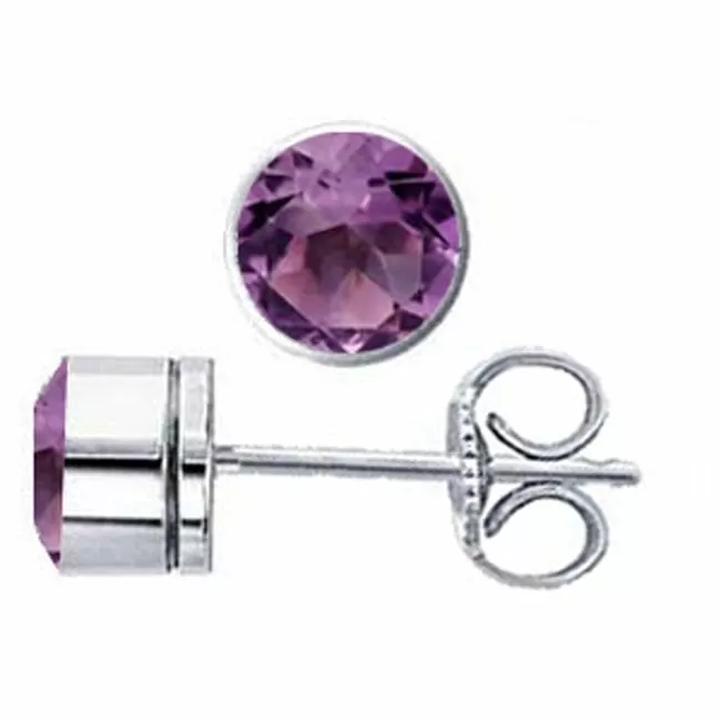 Sterling Silver Amethyst Bezel Stud Earring (2.0.cts.tw)