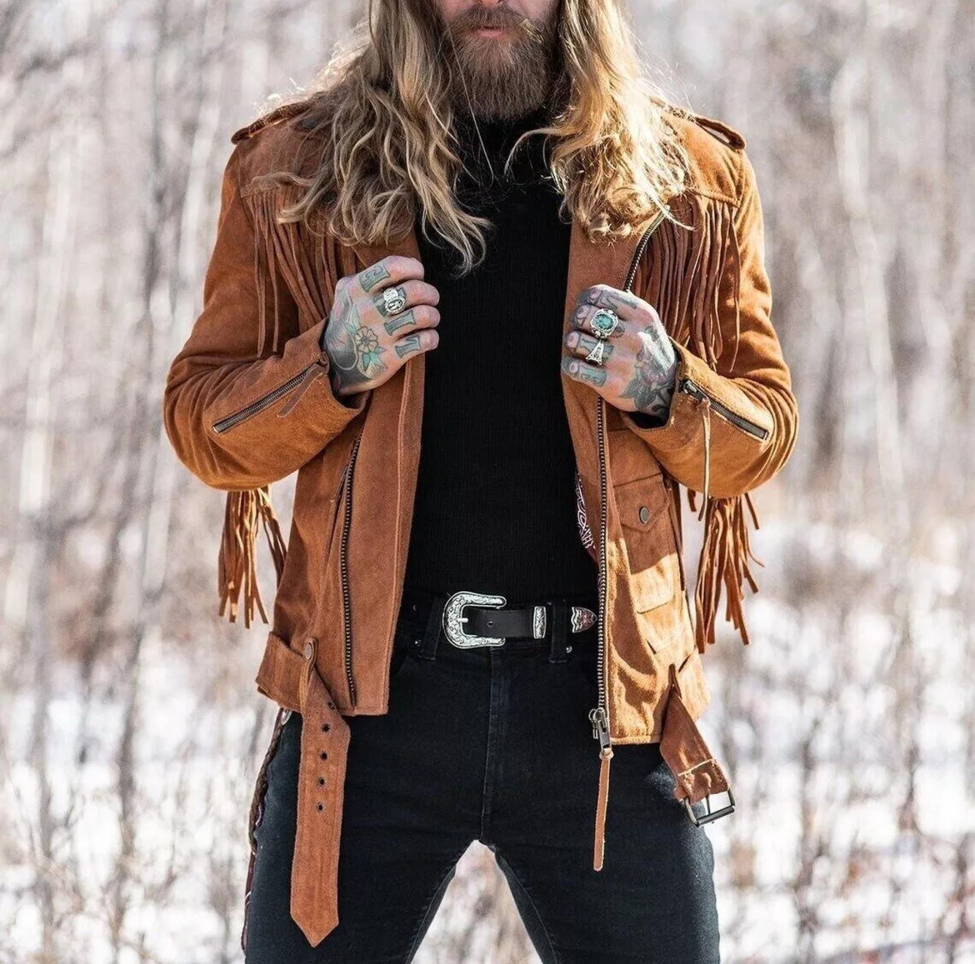 Mens Brown Suede Leather Fringe Jacket, Mens Vintage Western Style Fringe Jacket | eBay