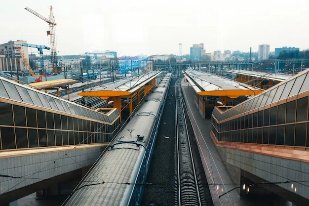 Minsk Train Station railway tracks, train parking.
