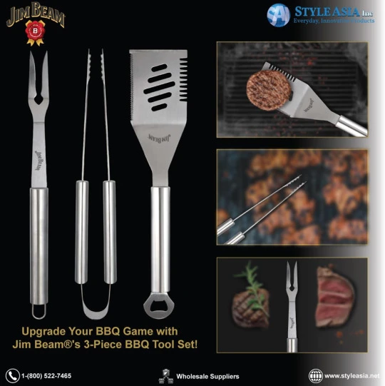 Elevate Your Grilling Game with the Jim Beam® 3 Piece Stainless Steel Barbecue Tool Set 🌟🔥