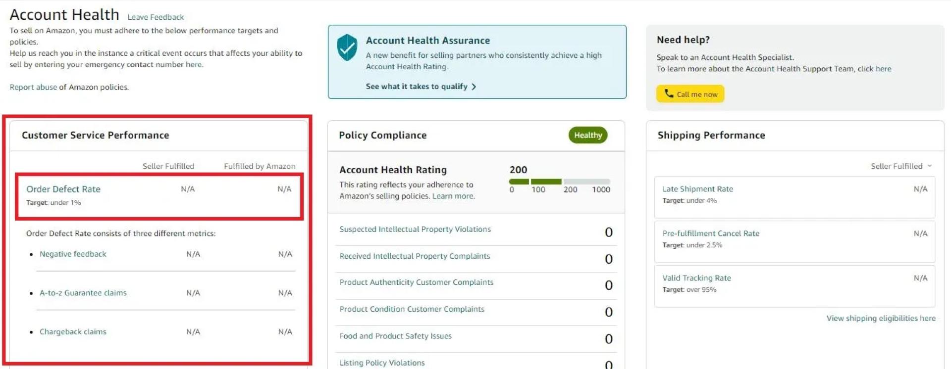 To locate ODR, go to Customer Service Performance, and click Order Defect Rate