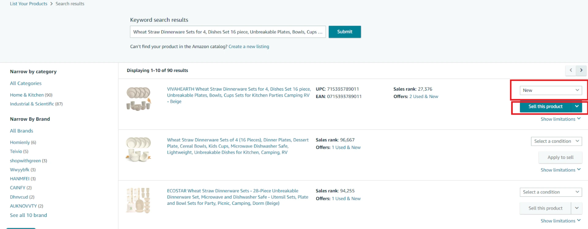 Find your product in the list, select a condition, and click ‘Sell this product.’