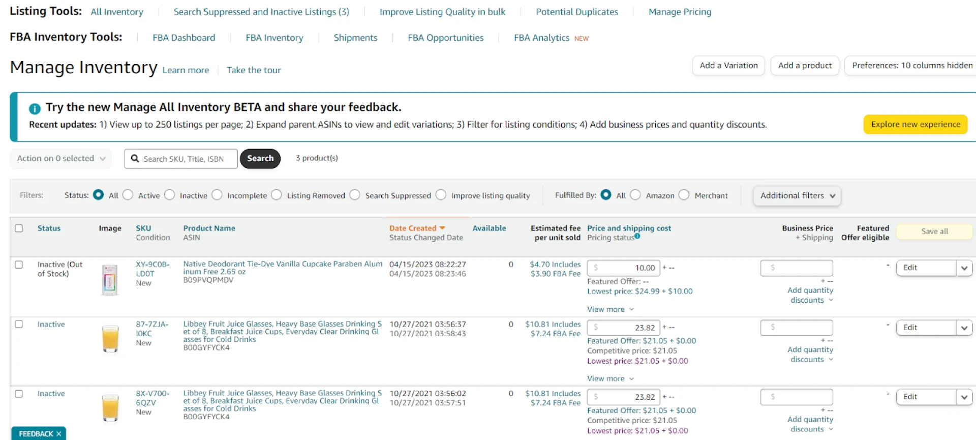 Manage Inventory tool