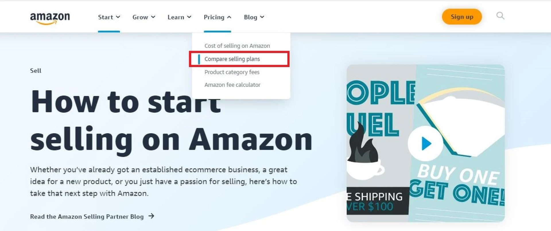 "Start selling with Amazon" sign-in page