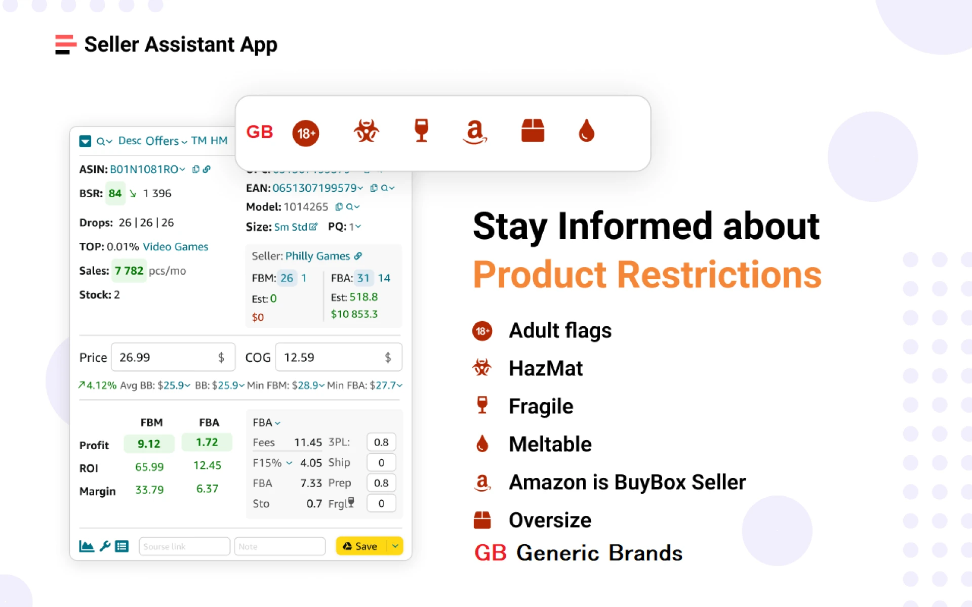 Product sourcing flags from Seller Assistant App