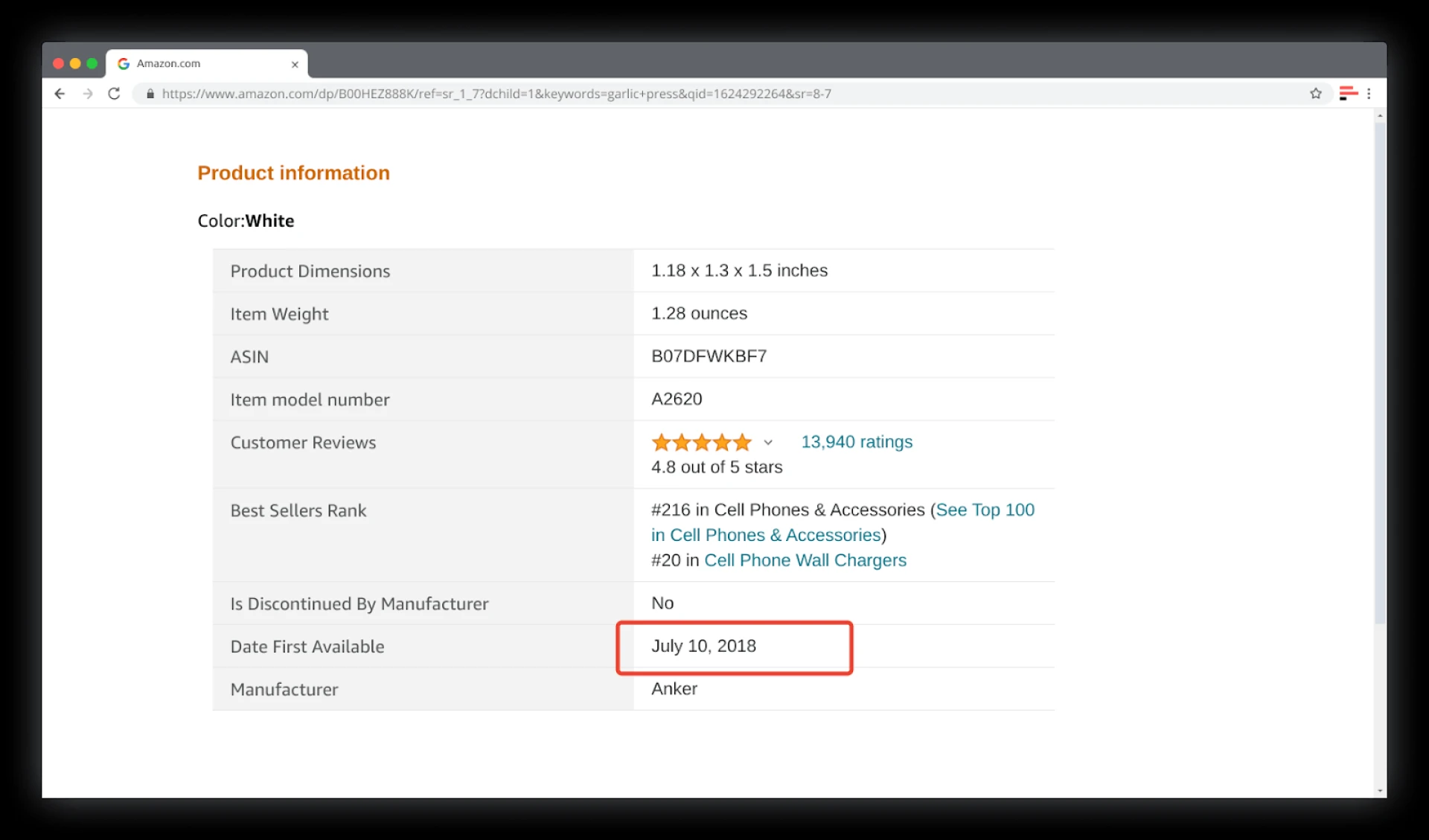 The age of the product page page