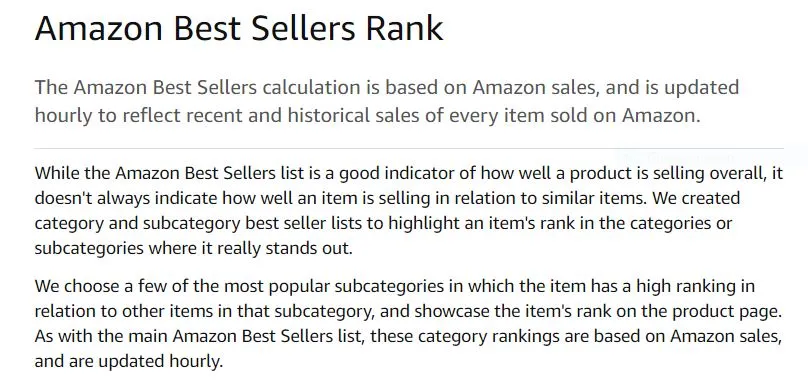 Amazon’s BSR definition