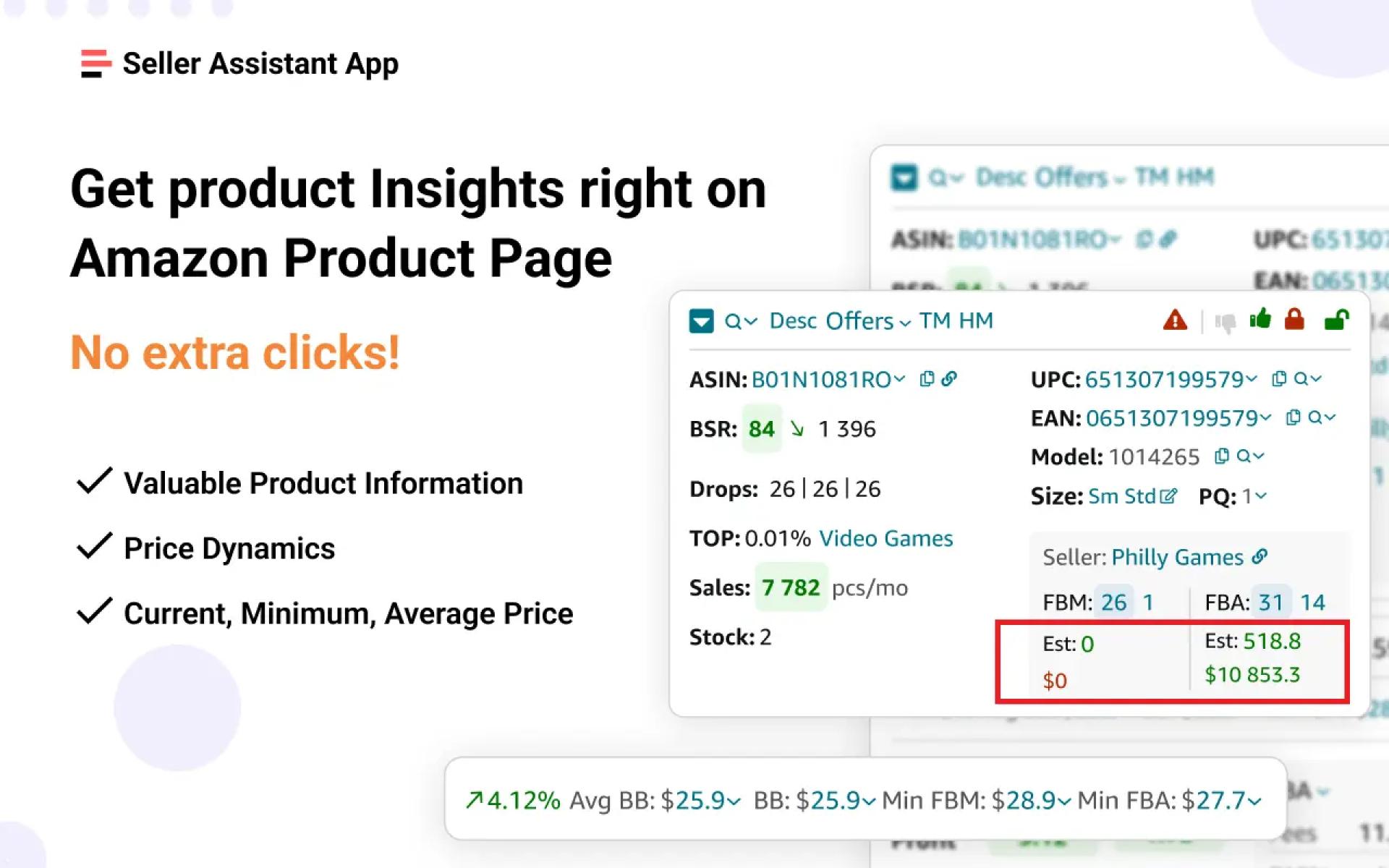 Seller Assistant App shows estimated sales