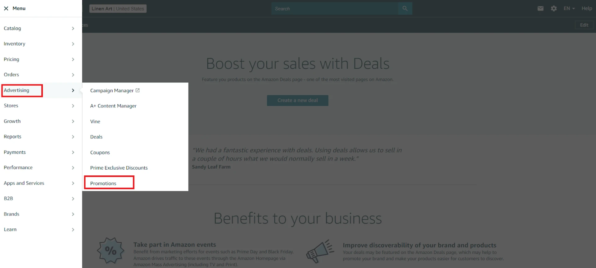 Submit Promotions via Seller Central under Advertising > Promotions.