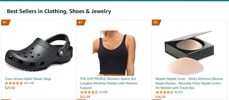 Examples of Clothing, Shoes & Jewelry bestsellers