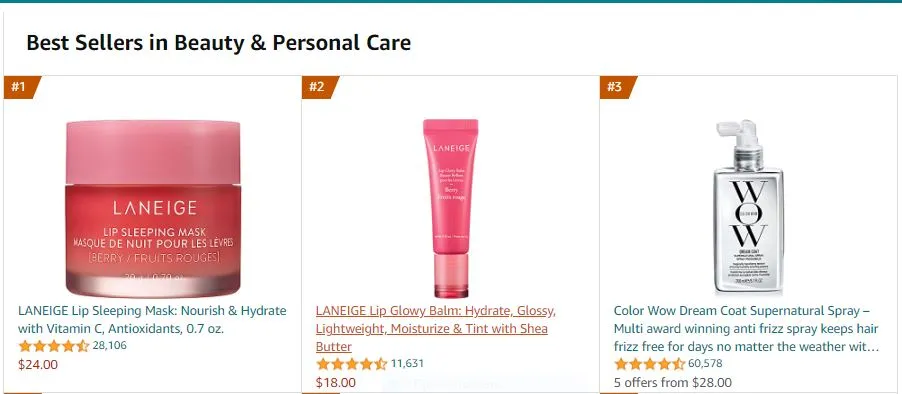Examples of Beauty & Personal Care bestsellers