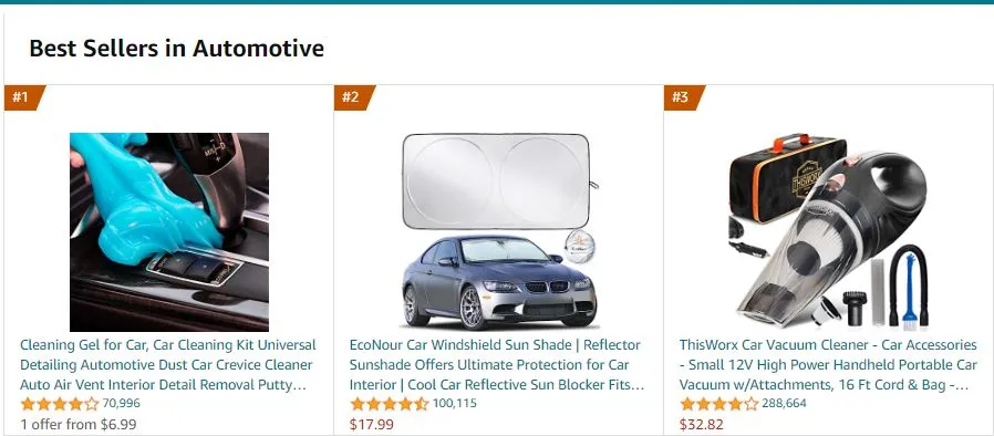 Examples of Automotive bestsellers