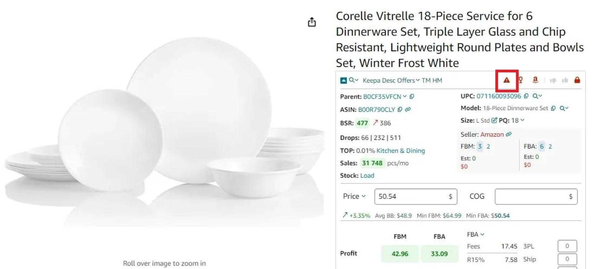 Red Triangle on Seller Assistant\'s Top Navigation Panel shows that the product has IP Alerts 