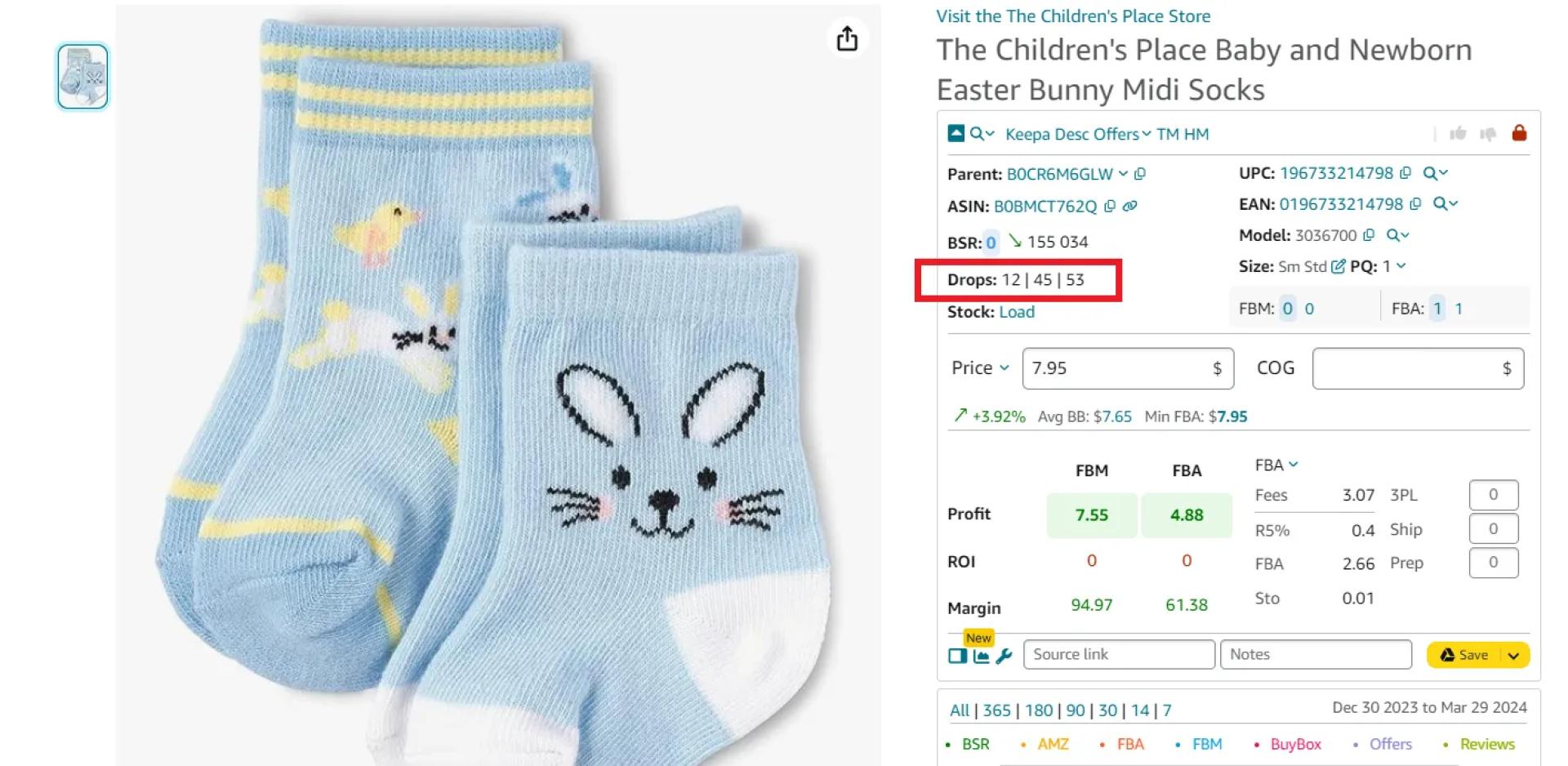 Seller Assistant App displays BSR drops during 30, 90, and 180 days, and you can see how many sales occurred during these time slots
