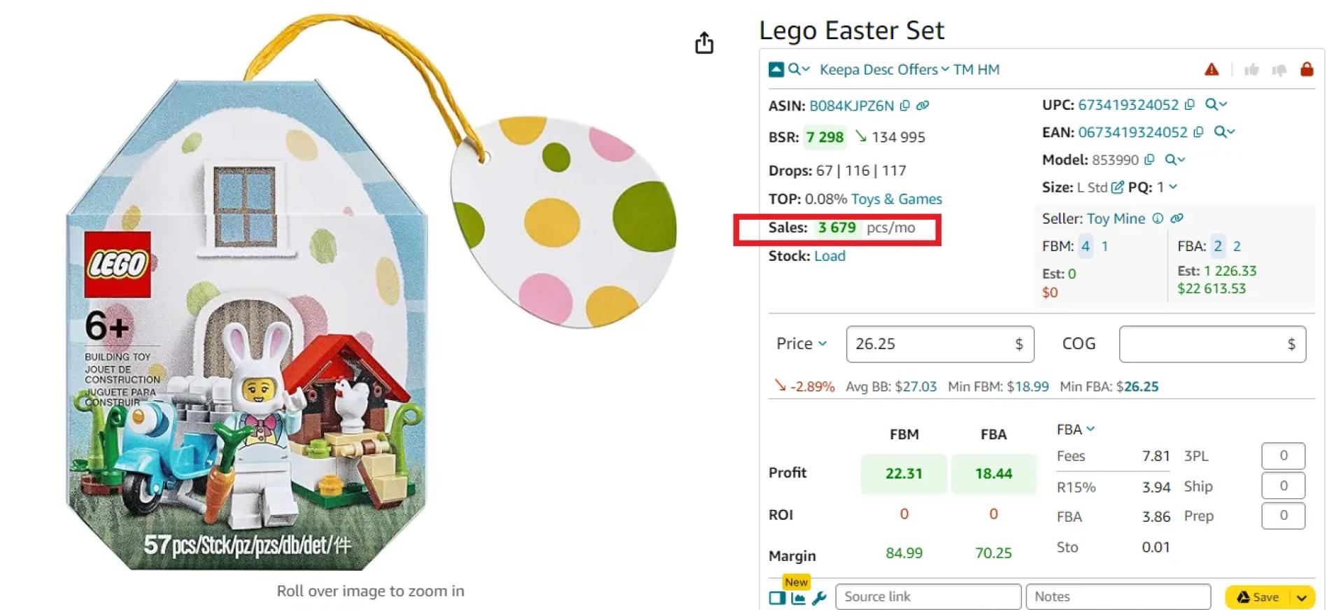 Seller Assistant gives you a sales estimation in the Sales line