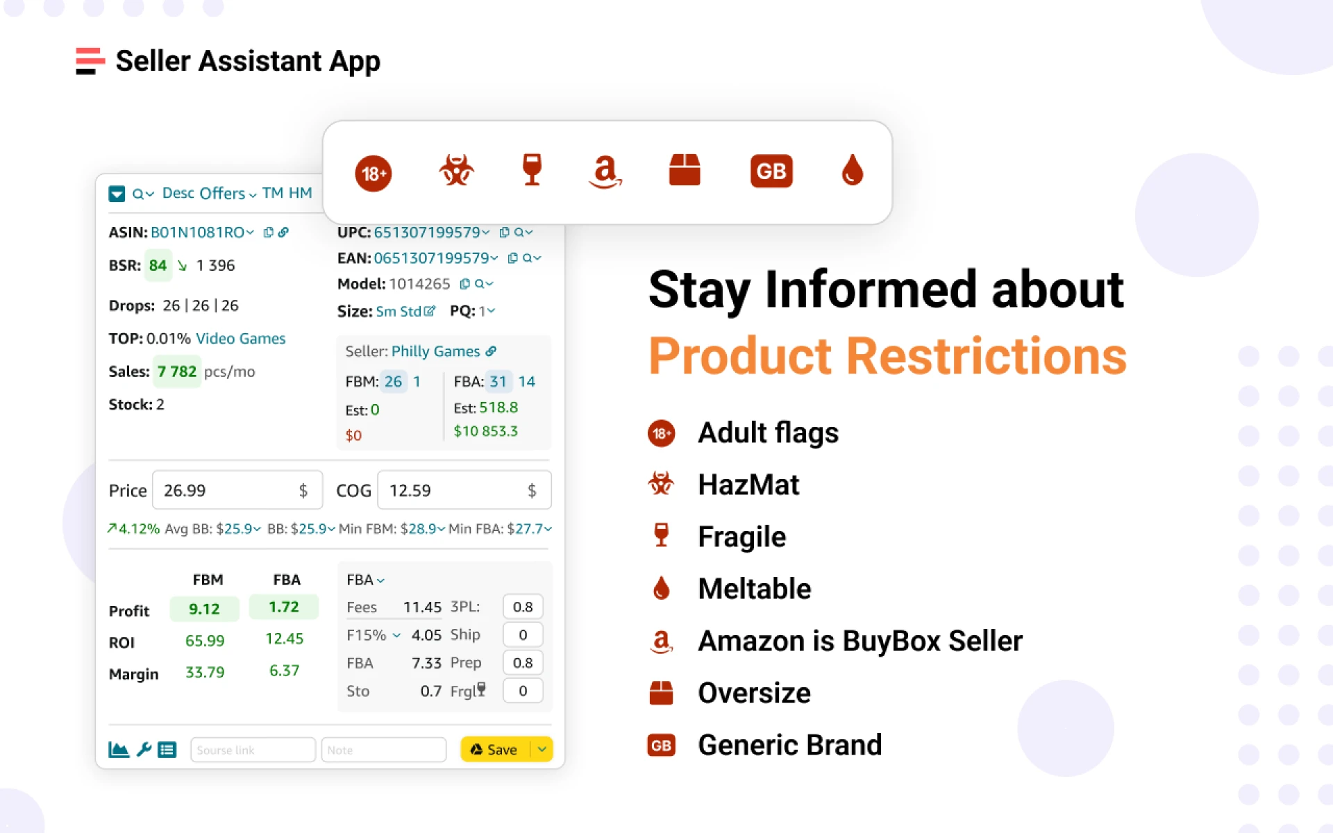 Product sourcing flags from Seller Assistant