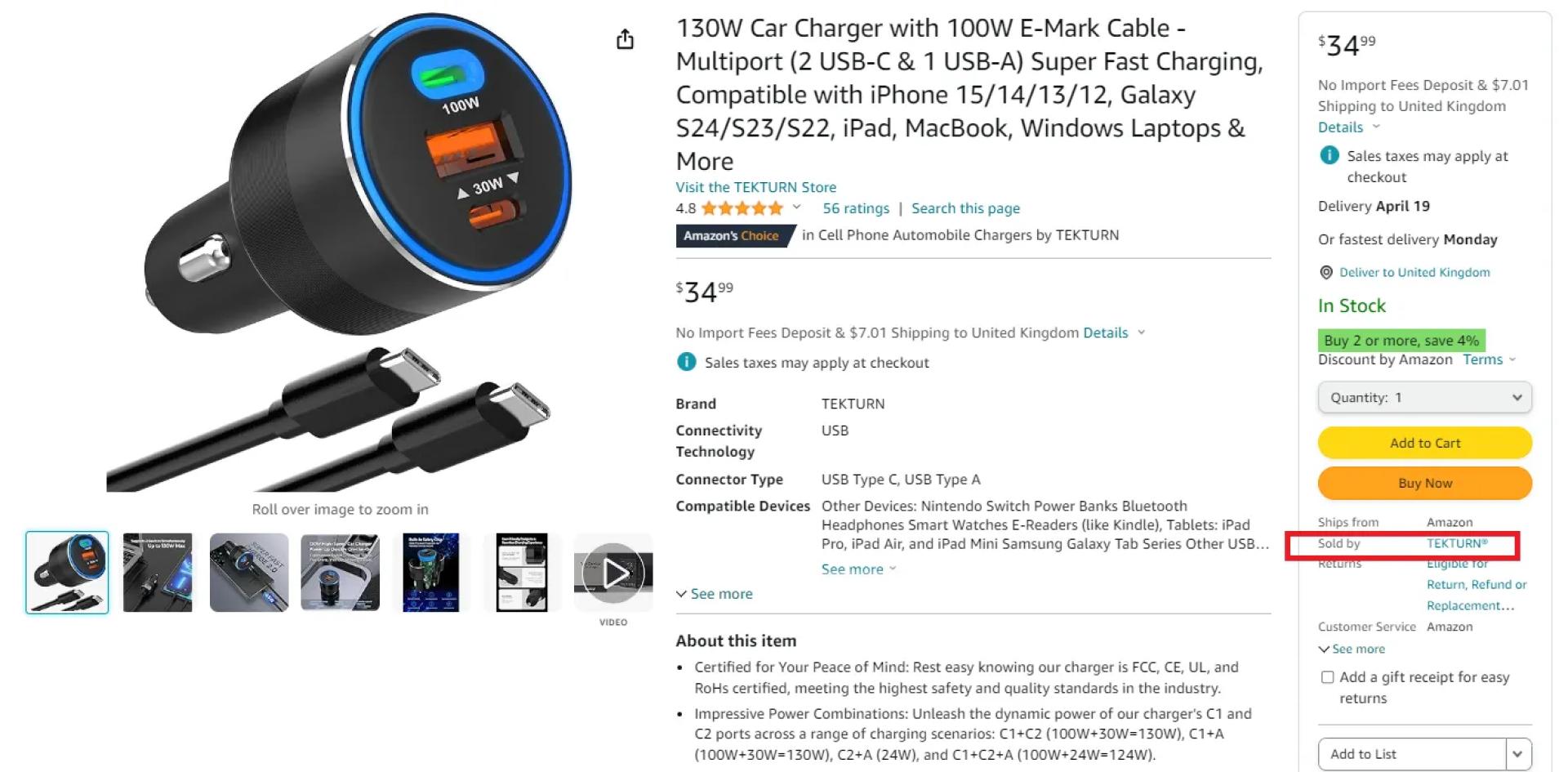 Look for the seller\'s name displayed below the Featured Offer (Buy Box) in the “Sold by” line