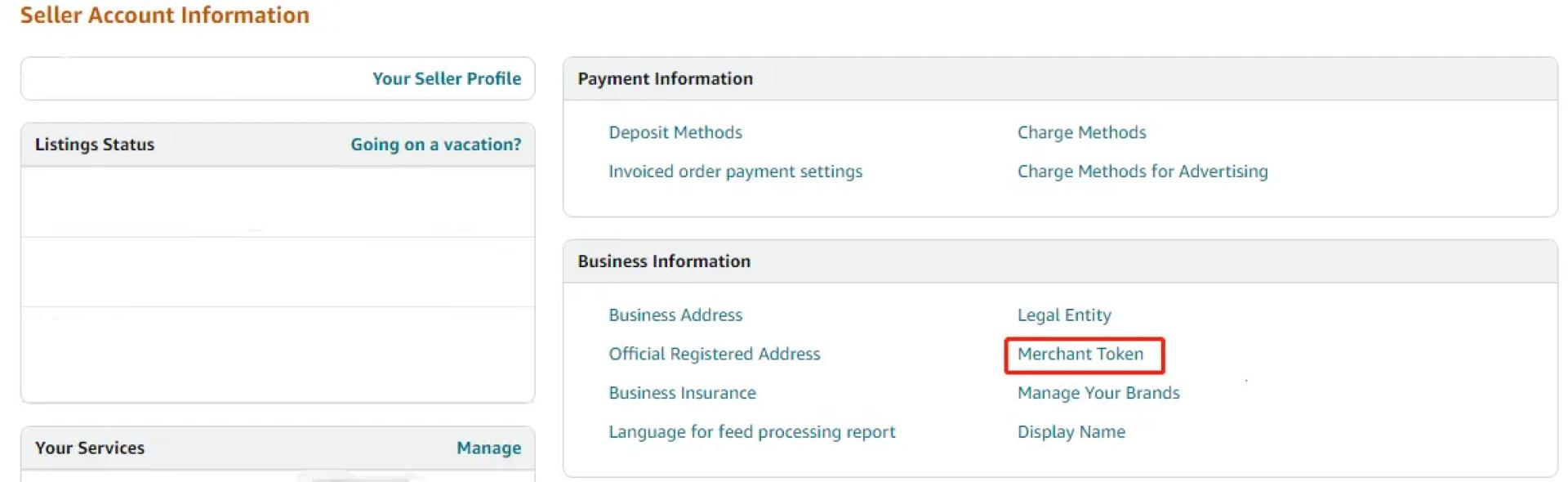Locating Merchant Token in the Business Information section