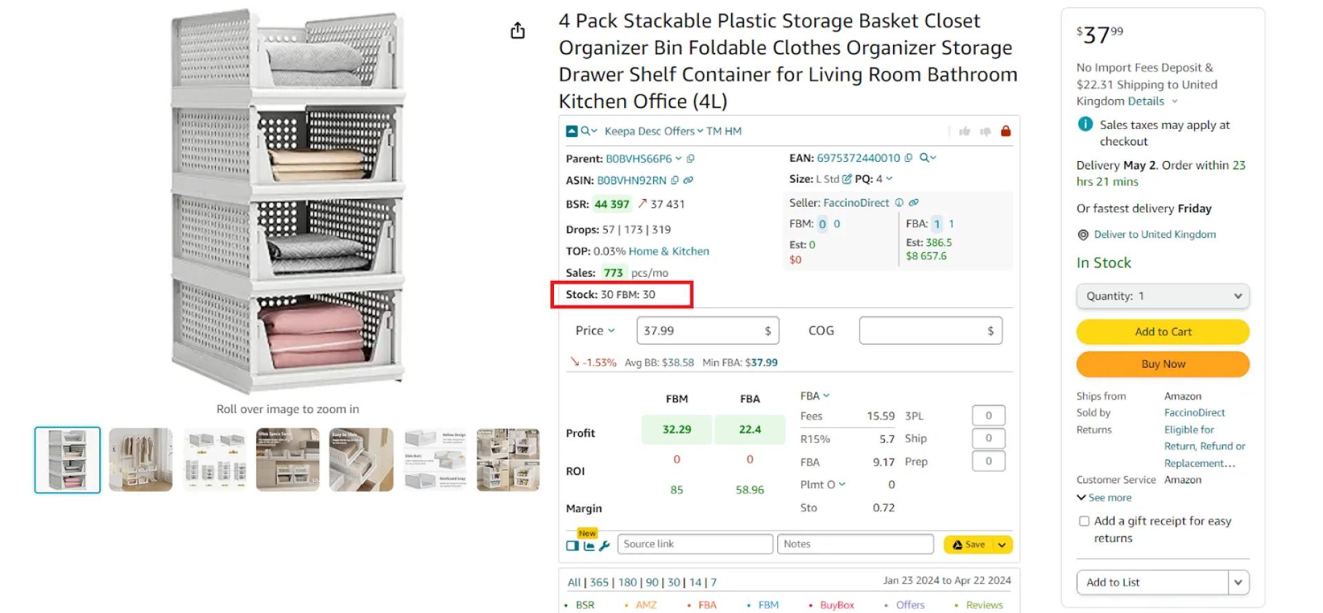 Seller Assistant’s Stock Checker shows how many product units are available in stock