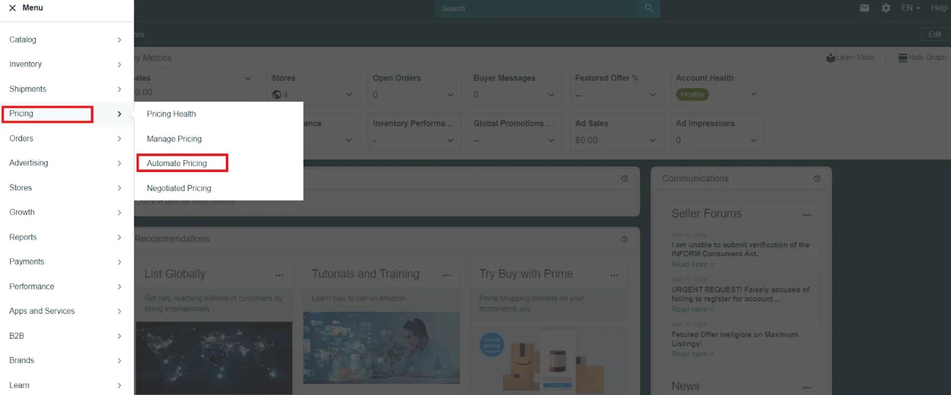 In your Seller Central menu, go to Pricing > Automate Pricing