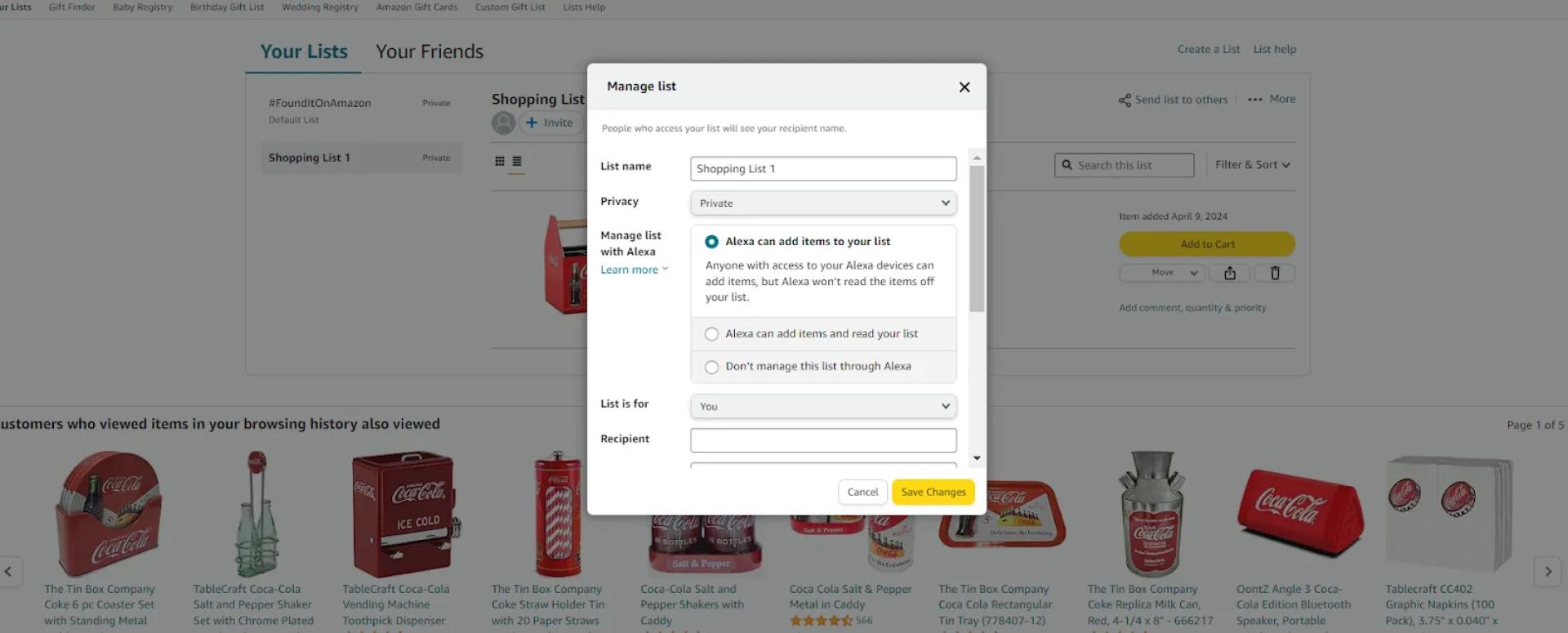 Choose "Manage List," and you will see a pop-up window.