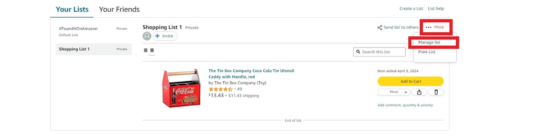 Open your List and click the "More" button near the three dots on the screen\'s right side