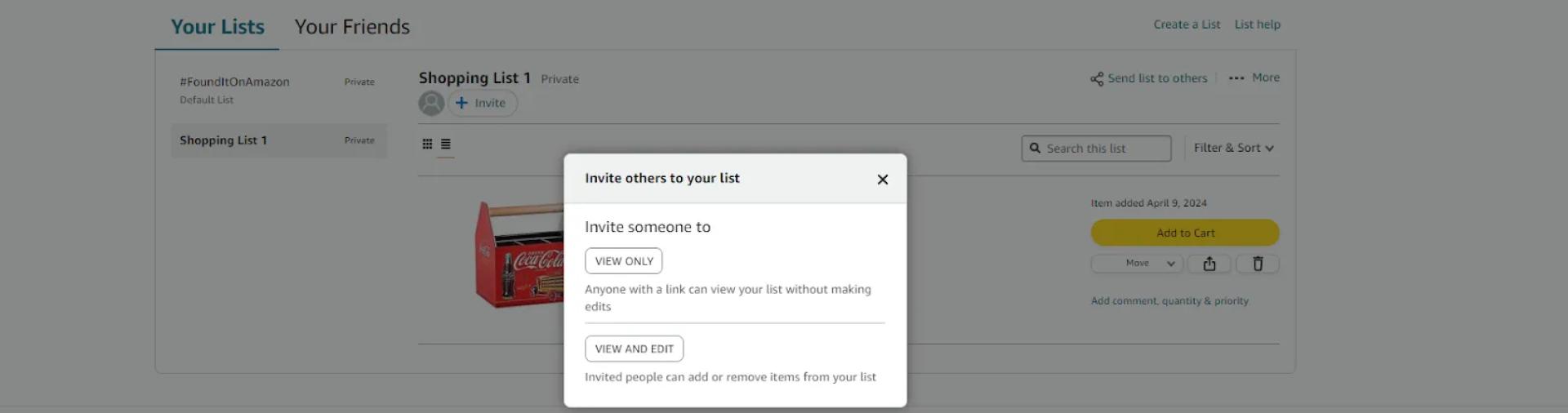 Decide whether you want your collaborators only to view your list or also have the ability to edit it