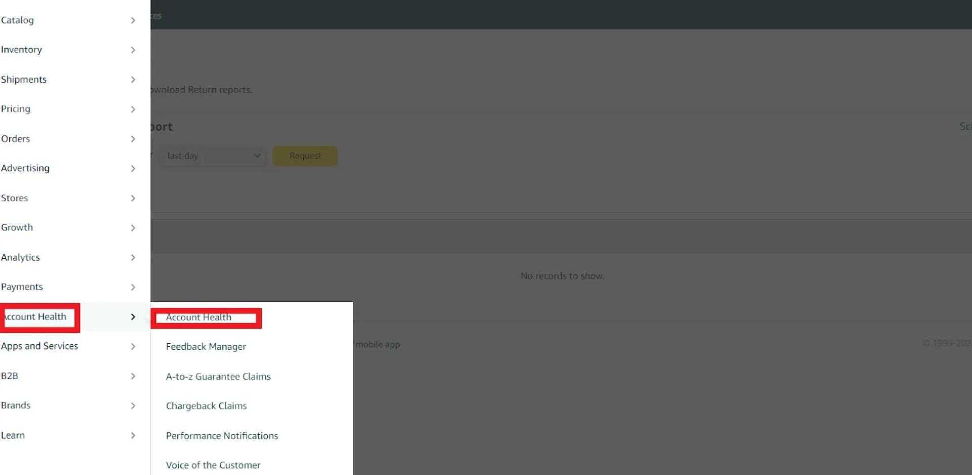 To access the Account Health Dashboard, in the side navigation menu, click ‘Account Health,’ then click ‘Account health’