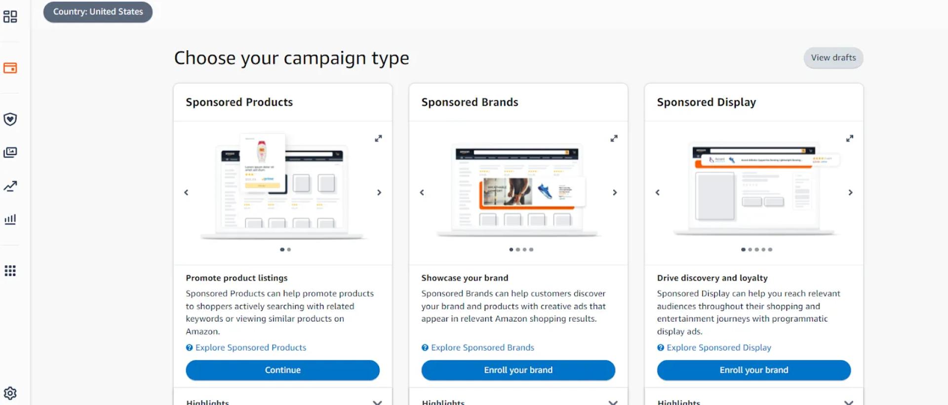 Specify your campaign type (Sponsored Products, Brands, or Sponsored Display ads)
