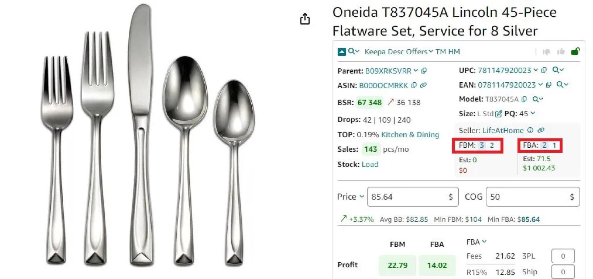 Seller Assistant shows the number of FBA and FBM offers